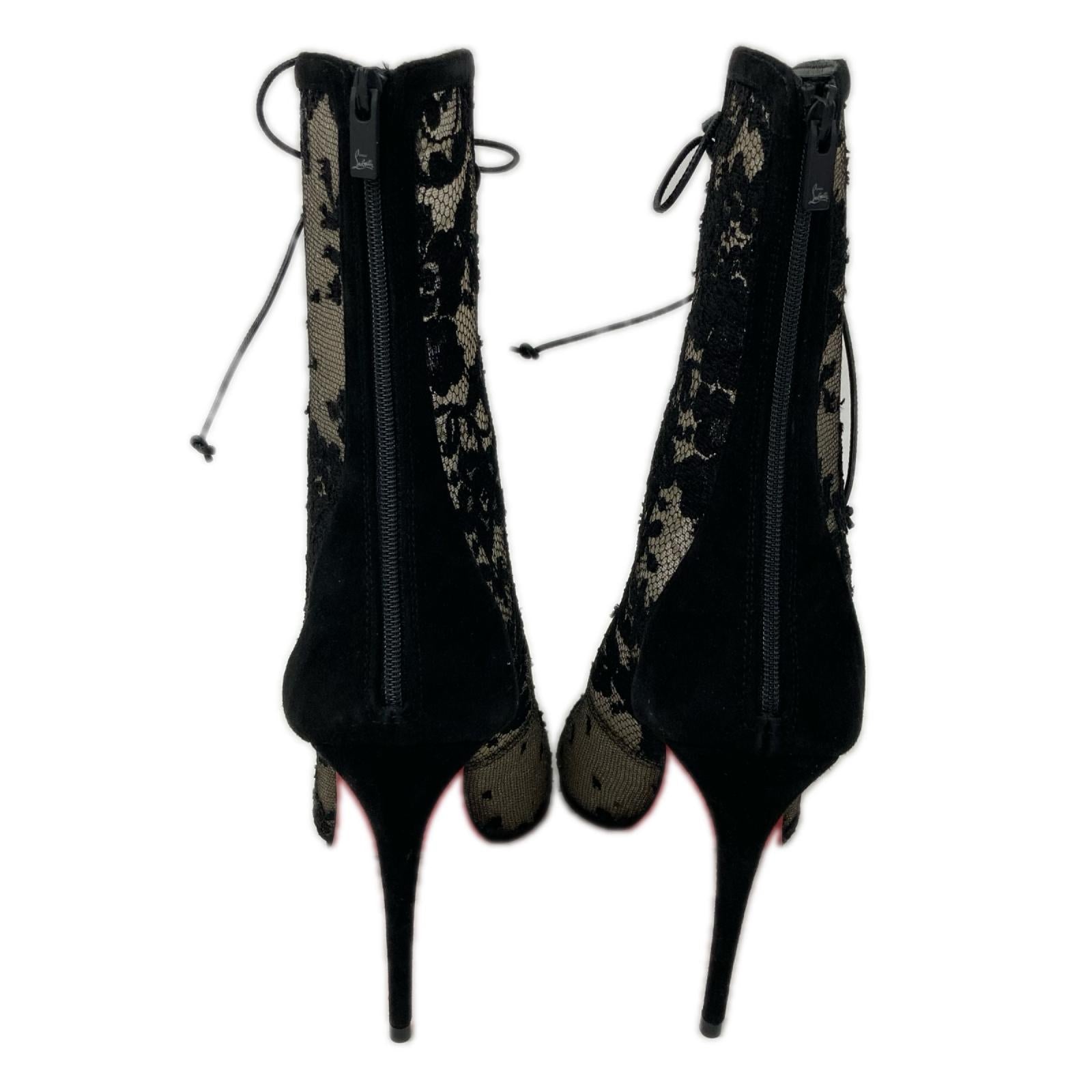 CHRISTIAN LOUBOUTIN クリスチャンルブタン 【新品同様】3250821 KM Lace Booty 100mm フラワーレース レースアップ ヒールブーツ シューズ