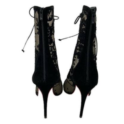 CHRISTIAN LOUBOUTIN クリスチャンルブタン 【新品同様】3250821 KM Lace Booty 100mm フラワーレース レースアップ ヒールブーツ シューズ
