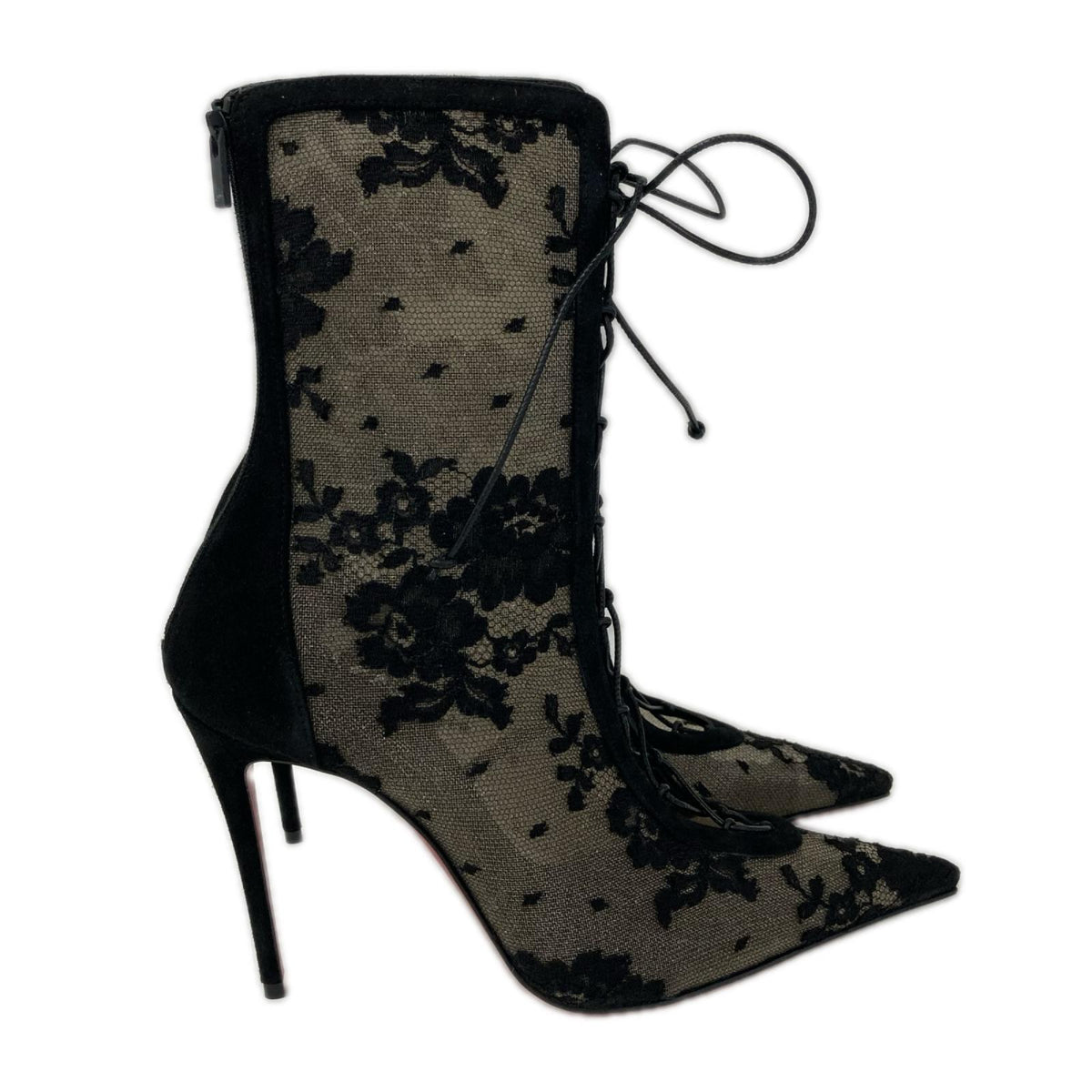 CHRISTIAN LOUBOUTIN クリスチャンルブタン 【新品同様】3250821 KM Lace Booty 100mm フラワーレース レースアップ ヒールブーツ シューズ