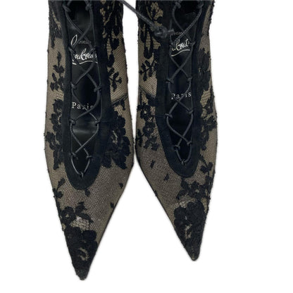 CHRISTIAN LOUBOUTIN クリスチャンルブタン 【新品同様】3250821 KM Lace Booty 100mm フラワーレース レースアップ ヒールブーツ シューズ