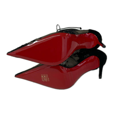 CHRISTIAN LOUBOUTIN クリスチャンルブタン 【新品同様】3250821 KM Lace Booty 100mm フラワーレース レースアップ ヒールブーツ シューズ