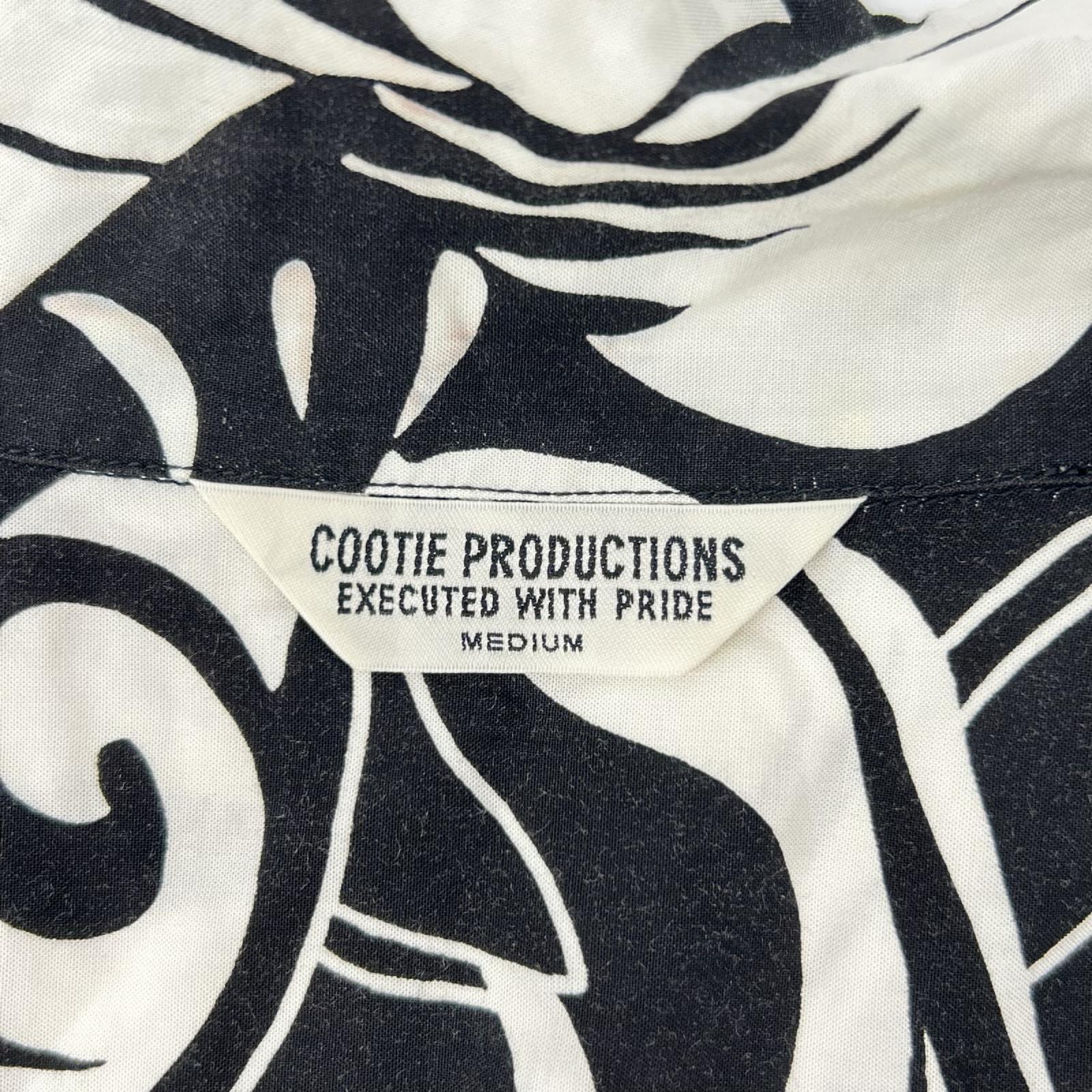 COOTIEPRODUCTIONS クーティープロダクションズ ホワイト×ブラック レーヨン ボタニカルリーフ柄 アロハシャツ トップス