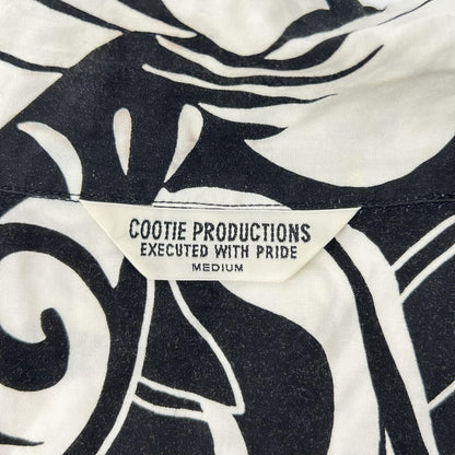 COOTIEPRODUCTIONS クーティープロダクションズ ホワイト×ブラック レーヨン ボタニカルリーフ柄 アロハシャツ トップス