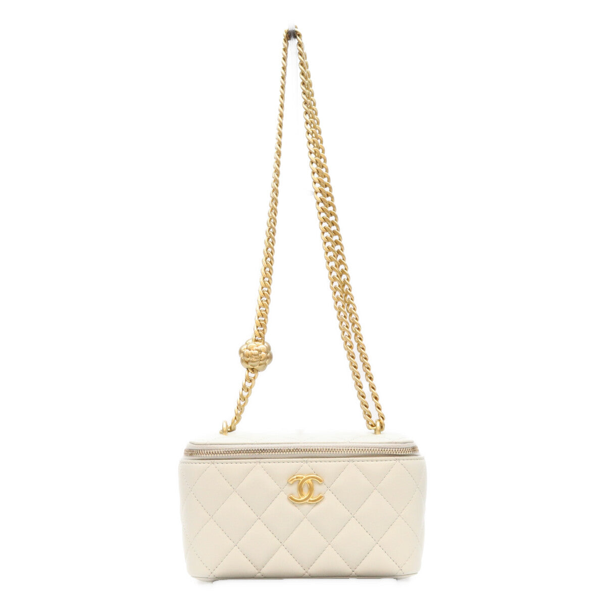 CHANEL シャネル AP3301 ライトブルー ラム G金具 カメリアボールチェーン バニティショルダーバッグ ショルダーバッグ