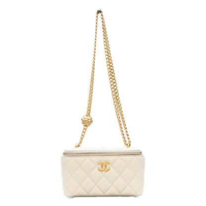 CHANEL シャネル AP3301 ライトブルー ラム G金具 カメリアボールチェーン バニティショルダーバッグ ショルダーバッグ