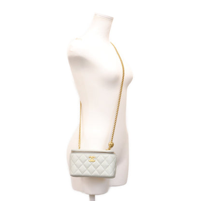 CHANEL シャネル AP3301 ライトブルー ラム G金具 カメリアボールチェーン バニティショルダーバッグ ショルダーバッグ