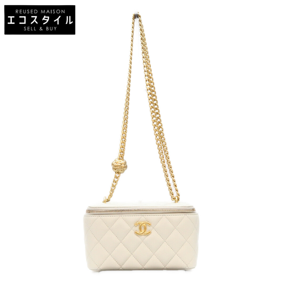 CHANEL シャネル AP3301 ライトブルー ラム G金具 カメリアボールチェーン バニティショルダーバッグ ショルダーバッグ