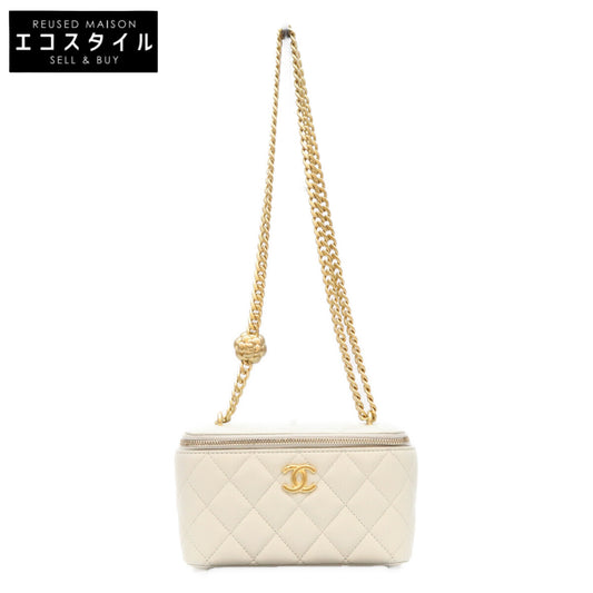 CHANEL シャネル AP3301 ライトブルー ラム G金具 カメリアボールチェーン バニティショルダーバッグ ショルダーバッグ