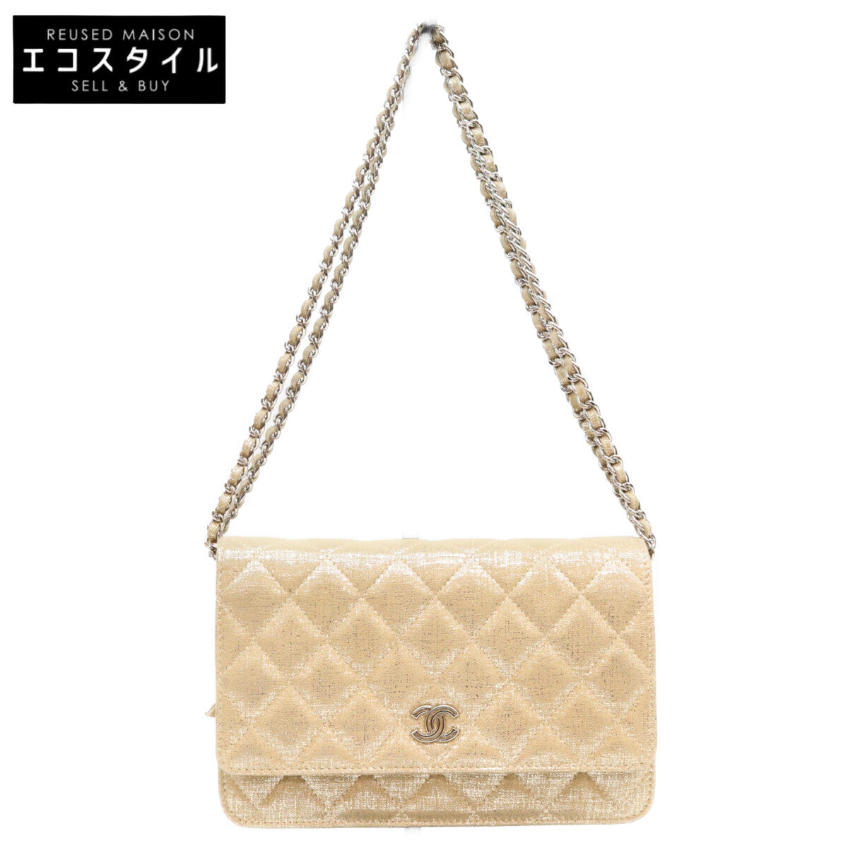 CHANEL シャネル 19番 ゴールド レザー シルバー金具 マトラッセ ココマーク チェーンショルダーウォレット ショルダーバッグ