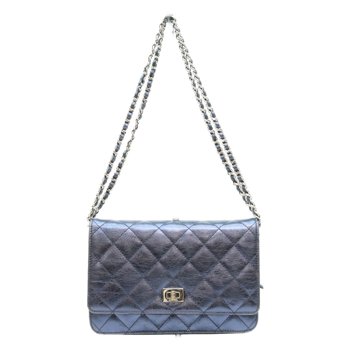 CHANEL シャネル A69206 12番 メタリックネイビー カーフ S金具 2.55 チェーンショルダーウォレット ショルダーバッグ