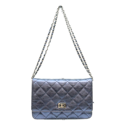 CHANEL シャネル A69206 12番 メタリックネイビー カーフ S金具 2.55 チェーンショルダーウォレット ショルダーバッグ