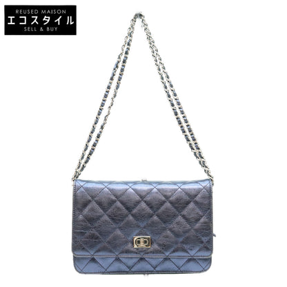 CHANEL シャネル A69206 12番 メタリックネイビー カーフ S金具 2.55 チェーンショルダーウォレット ショルダーバッグ