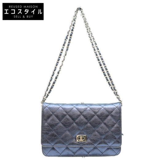 CHANEL シャネル A69206 12番 メタリックネイビー カーフ S金具 2.55 チェーンショルダーウォレット ショルダーバッグ