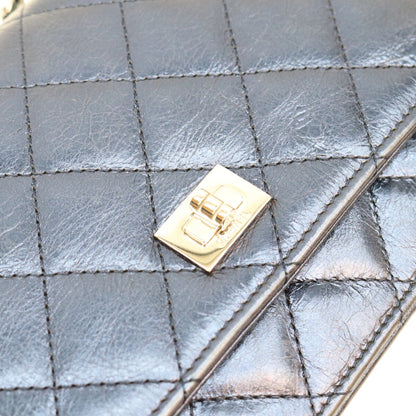CHANEL シャネル A69206 12番 メタリックネイビー カーフ S金具 2.55 チェーンショルダーウォレット ショルダーバッグ