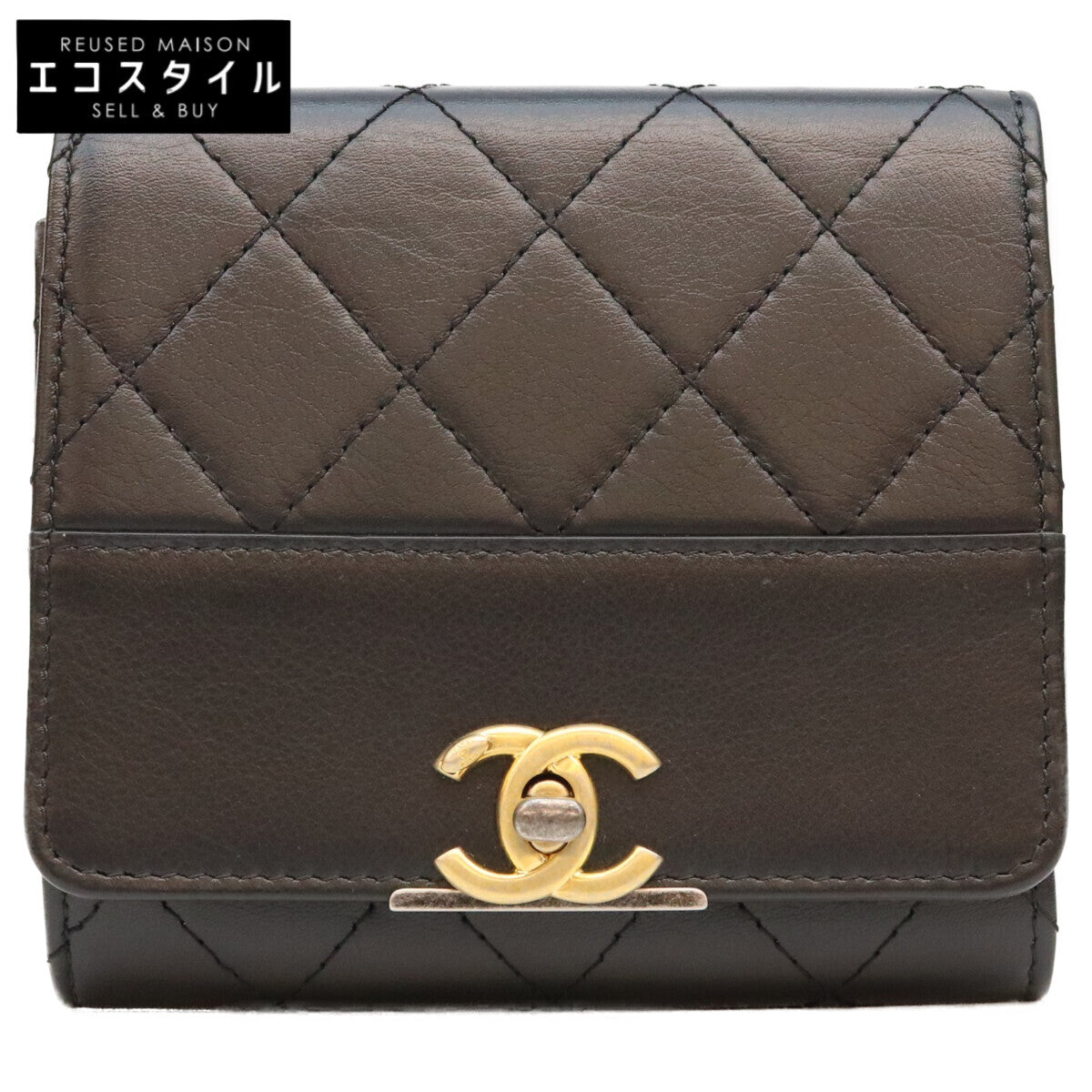 CHANEL シャネル 29番 黒 カーフ G×S金具 ターンロック マトラッセ トライフォールドウォレット 3つ折り財布 三つ折り財布（小銭入れあり）