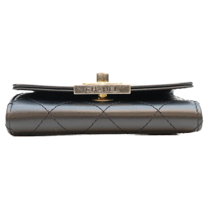 CHANEL シャネル 29番 黒 カーフ G×S金具 ターンロック マトラッセ トライフォールドウォレット 3つ折り財布 三つ折り財布（小銭入れあり）