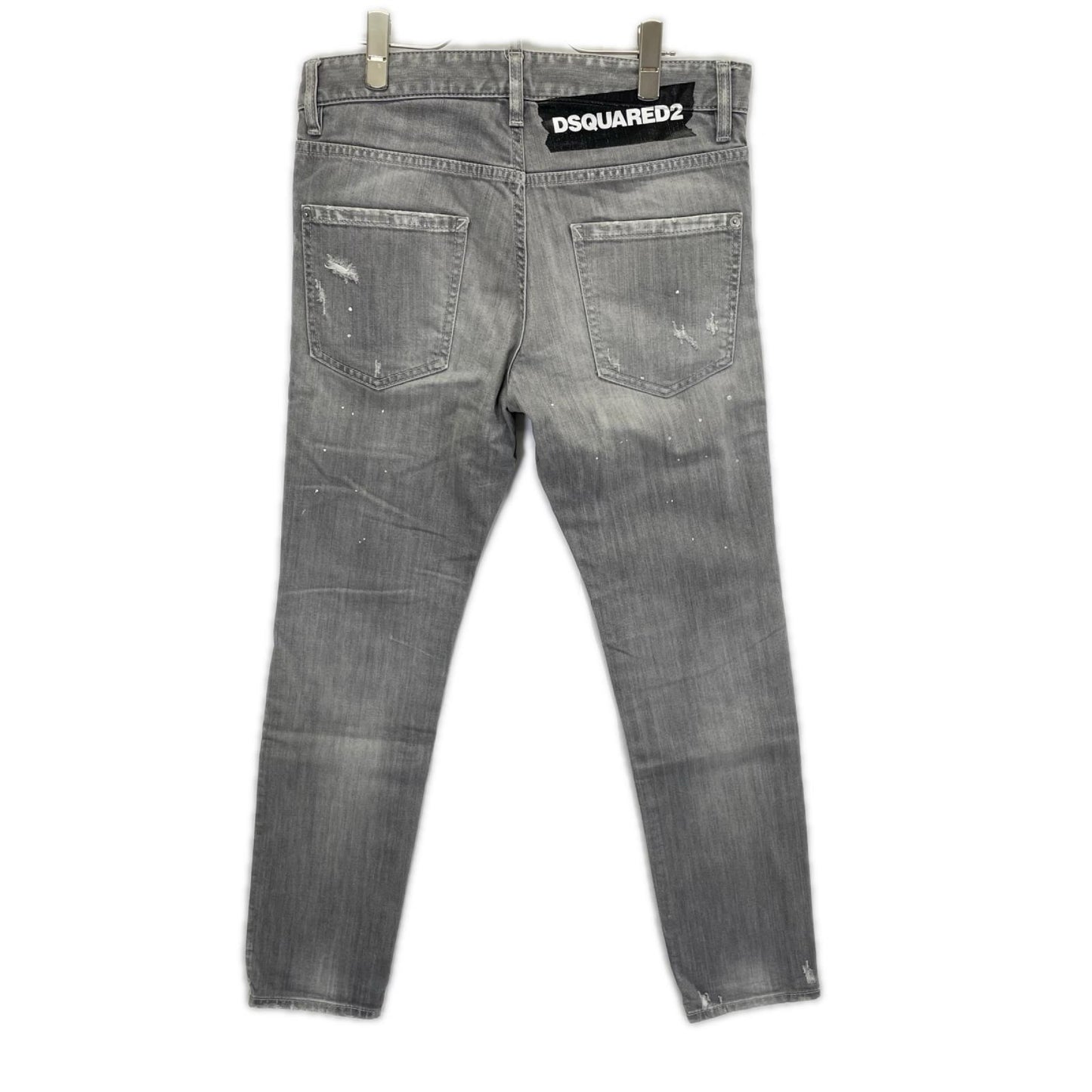 DSQUARED2 ディースクエアード グレー ボタンフライ ダメージ加工 バックプリント デニムパンツ ボトムス
