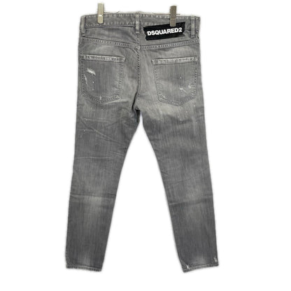 DSQUARED2 ディースクエアード グレー ボタンフライ ダメージ加工 バックプリント デニムパンツ ボトムス
