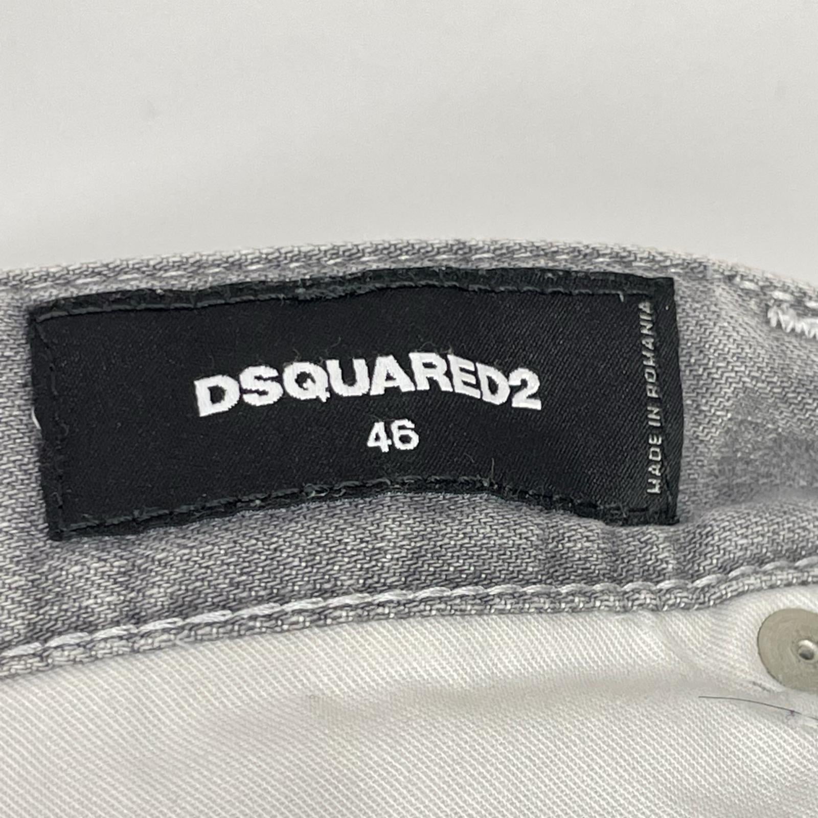 DSQUARED2 ディースクエアード グレー ボタンフライ ダメージ加工 バックプリント デニムパンツ ボトムス