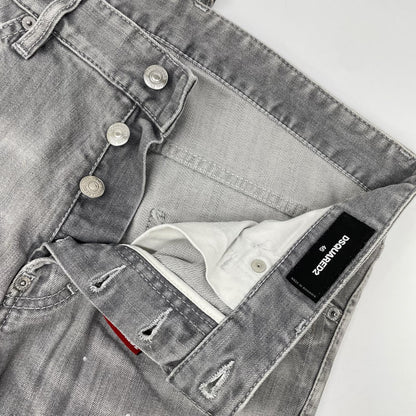 DSQUARED2 ディースクエアード グレー ボタンフライ ダメージ加工 バックプリント デニムパンツ ボトムス