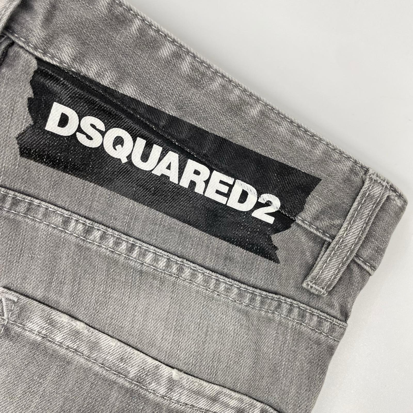 DSQUARED2 ディースクエアード グレー ボタンフライ ダメージ加工 バックプリント デニムパンツ ボトムス