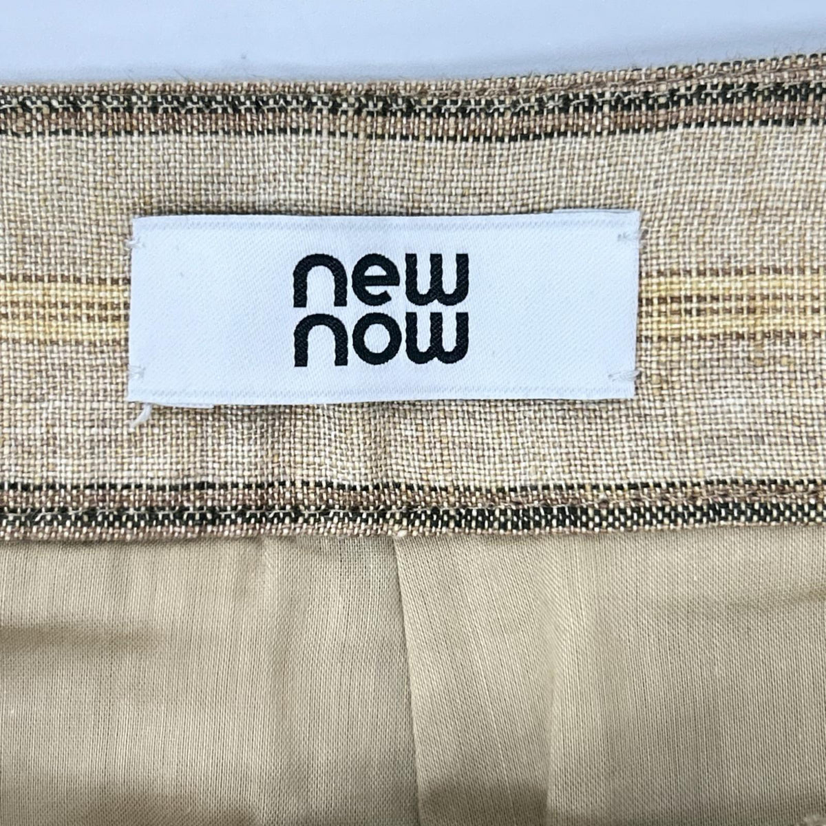 newnow ニューナウ ベージュ リネン ジップフライ ストライプ ツータック パンツ ボトムス