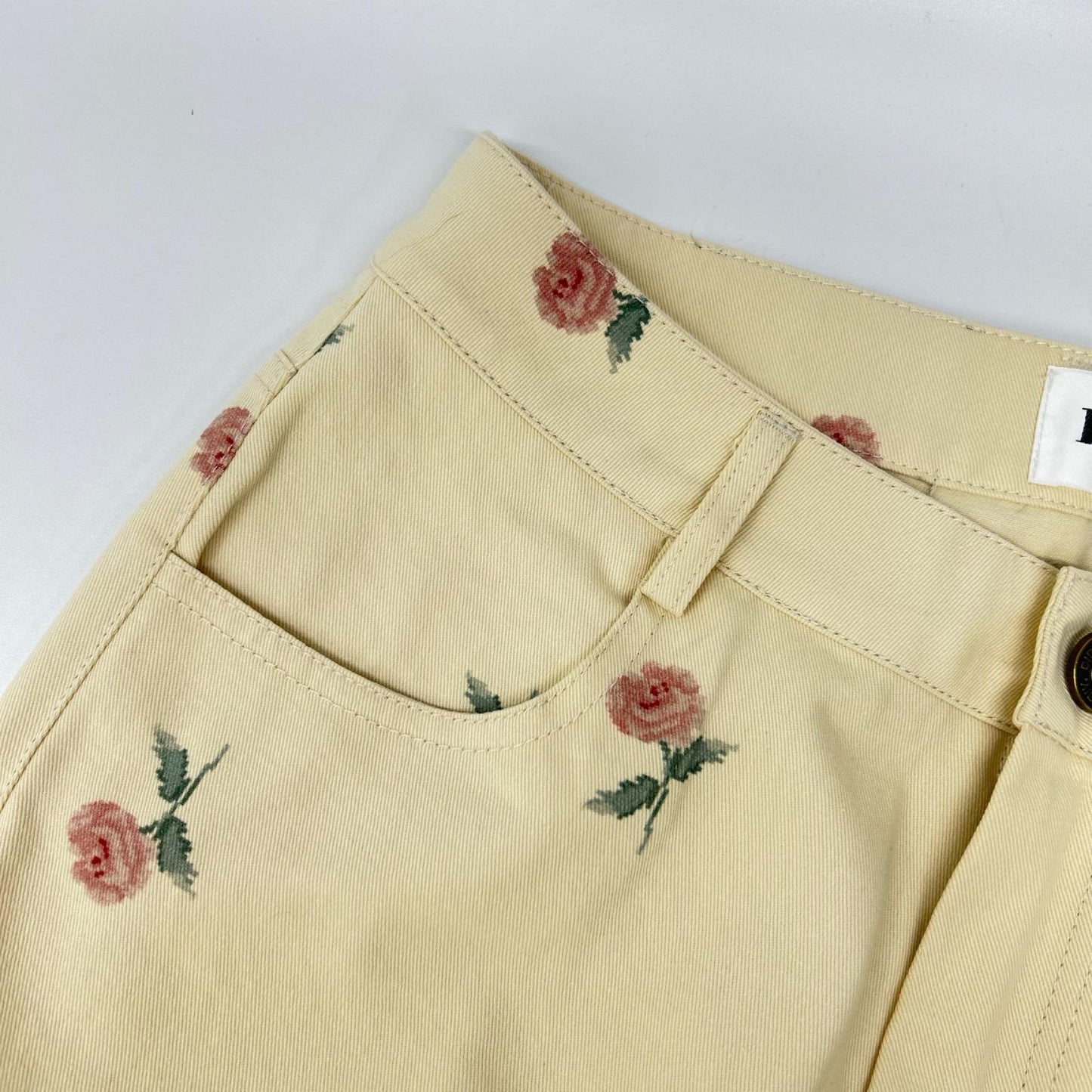 Bibiy ビビィ B60-PT097 アイボリー コットン ジップフライ ローズ刺繍 デニムパンツ ボトムス