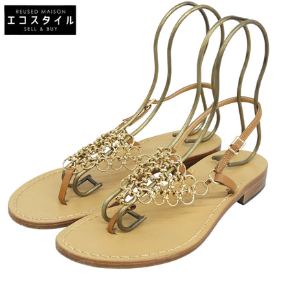 Amedeo Canfora Capri アメディオカンフォラカプリ GOLD-TAN 三角形メタルリング トングサンダル レザー ブラウン 37 US 7 シューズ