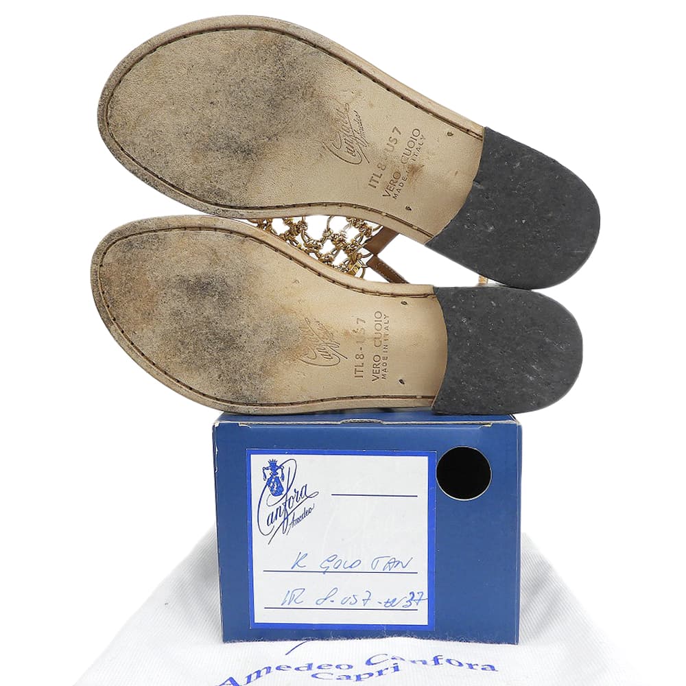 Amedeo Canfora Capri アメディオカンフォラカプリ GOLD-TAN 三角形メタルリング トングサンダル レザー ブラウン 37 US 7 シューズ