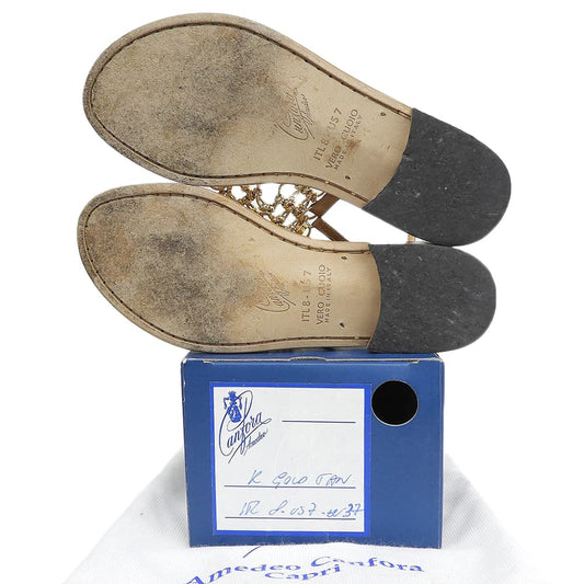 Amedeo Canfora Capri アメディオカンフォラカプリ GOLD-TAN 三角形メタルリング トングサンダル レザー ブラウン 37 US 7 シューズ
