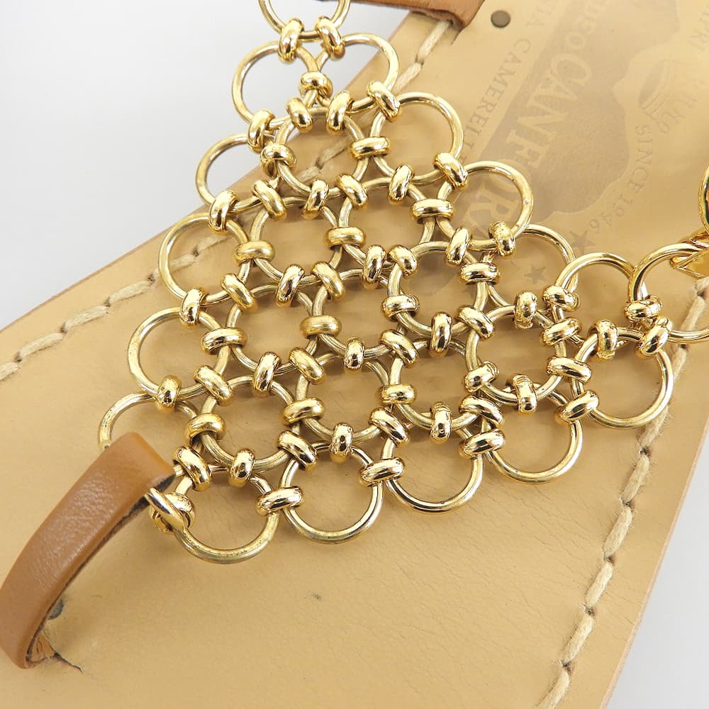 Amedeo Canfora Capri アメディオカンフォラカプリ GOLD-TAN 三角形メタルリング トングサンダル レザー ブラウン 37 US 7 シューズ