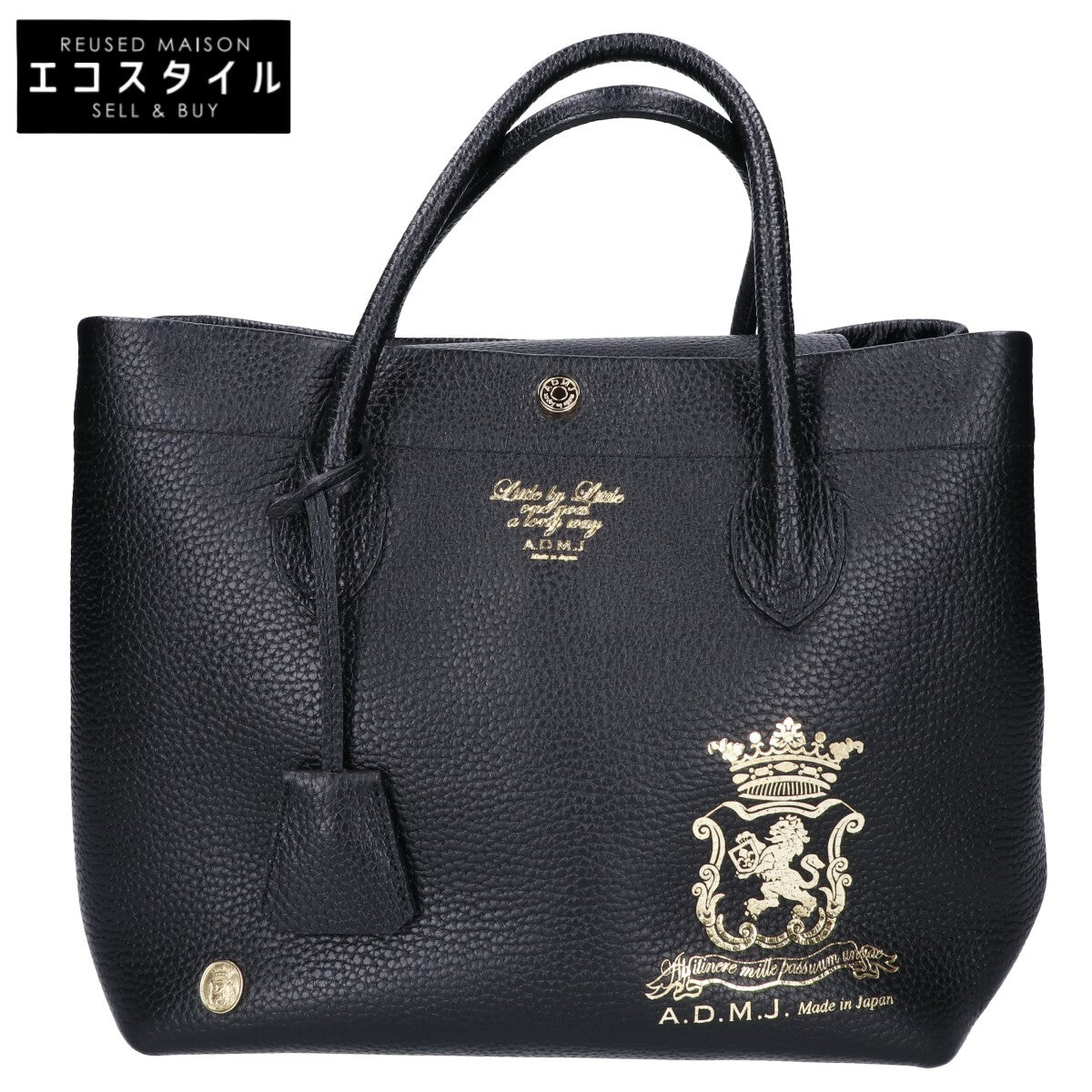 A.D.M.J. Accessoires De Mademoiselle ADMJ 【美品】牛革シュリンク型押しレザー キューブ トートバッグ