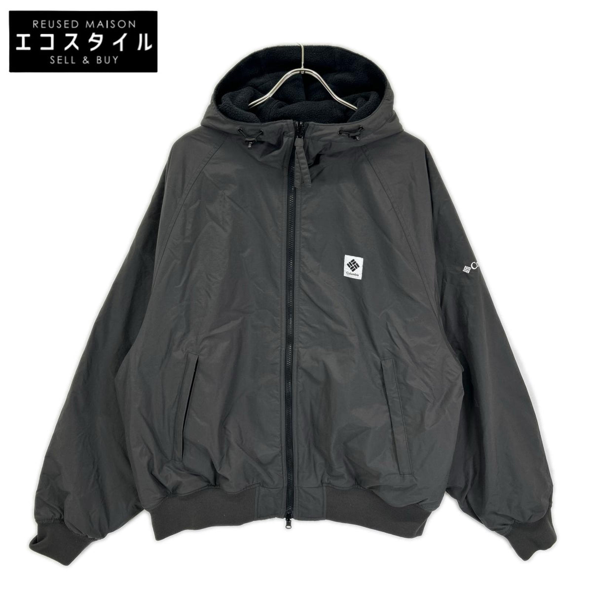 columbia コロンビア PM0986 グレー ナイロン×ボア スクエアパッチ リバーシブル フーディジャケット ジャケット