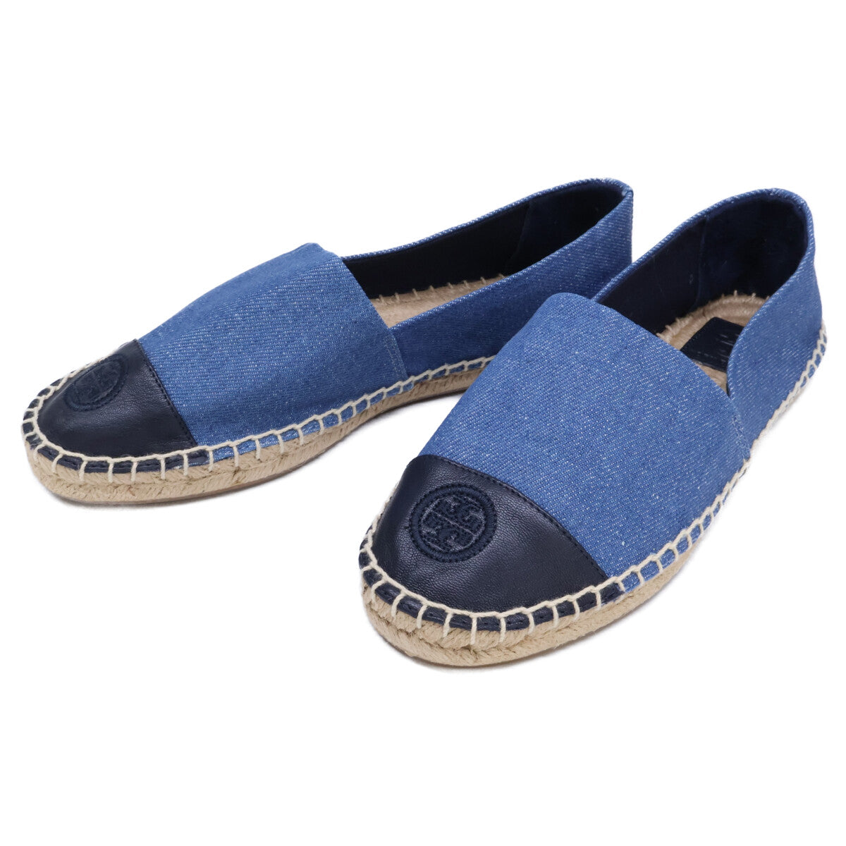 Tory Burch トリーバーチ 【新品同様】刺繍ロゴ デニムｘレザー エスパドリーユ シューズ シューズ