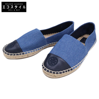 Tory Burch トリーバーチ 【新品同様】刺繍ロゴ デニムｘレザー エスパドリーユ シューズ シューズ
