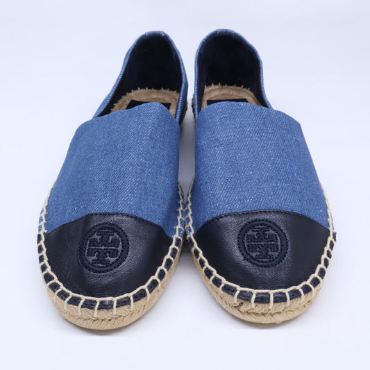 Tory Burch トリーバーチ 【新品同様】刺繍ロゴ デニムｘレザー エスパドリーユ シューズ シューズ