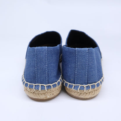 Tory Burch トリーバーチ 【新品同様】刺繍ロゴ デニムｘレザー エスパドリーユ シューズ シューズ