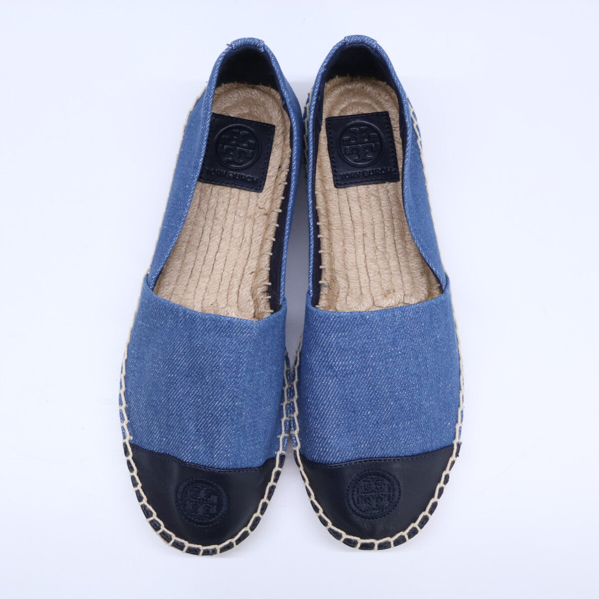 Tory Burch トリーバーチ 【新品同様】刺繍ロゴ デニムｘレザー エスパドリーユ シューズ シューズ