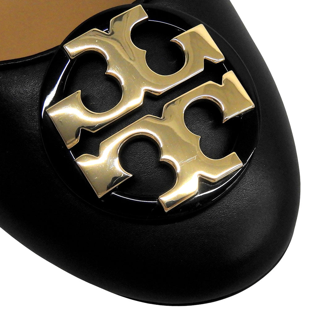 Tory Burch トリーバーチ 新品同様 ラウンドトゥ チャンキーヒール パンプス シューズ レディース ブラック ゴールドロゴ金具 7 シューズ
