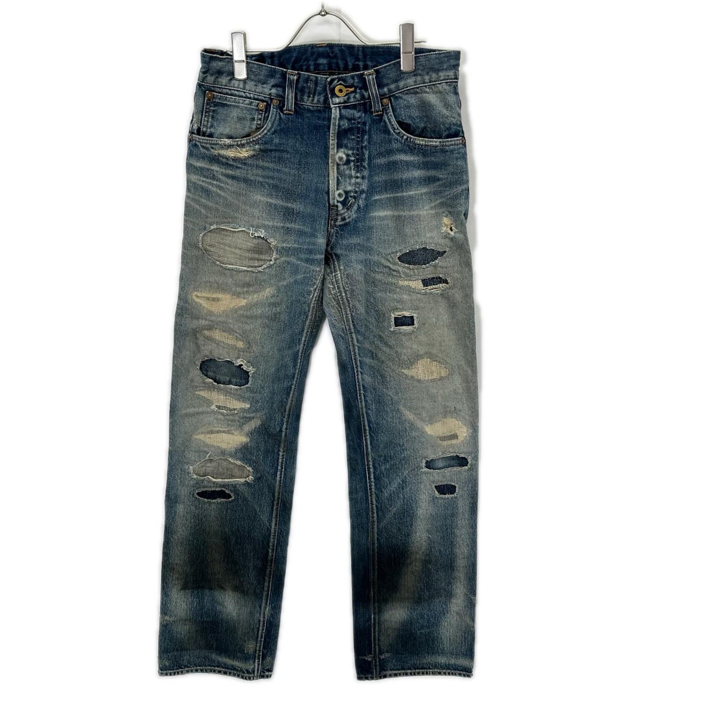 GLADHAND グラッドハンド インディゴ GLADDEN DENIM TYPE-1 ダメージ/リペア USED加工 セルヴィッチストレートデニム ボトムス
