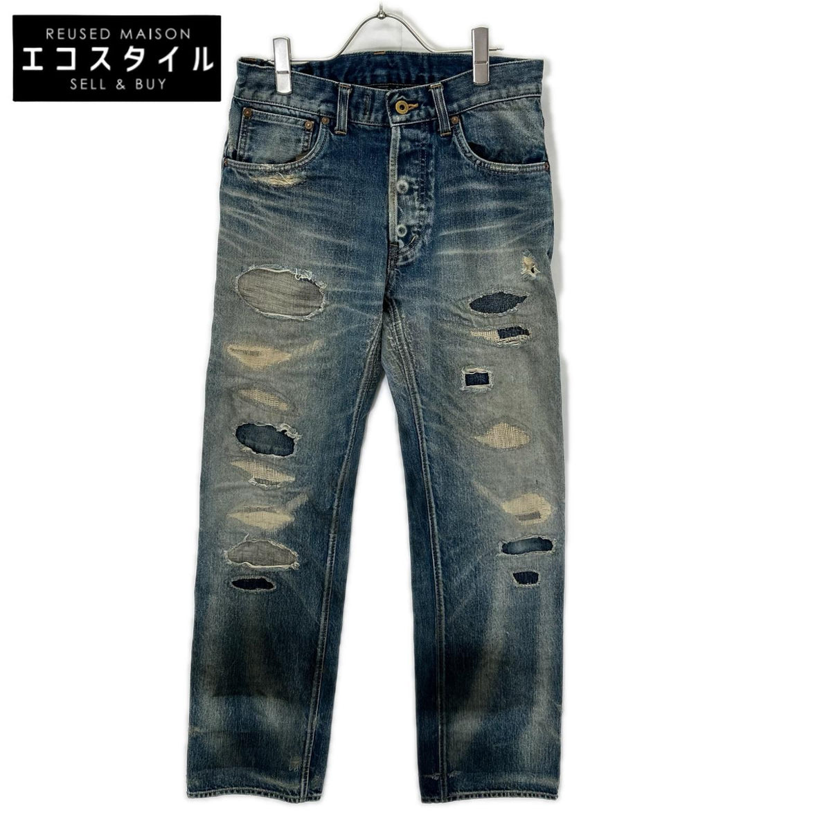 GLADHAND グラッドハンド インディゴ GLADDEN DENIM TYPE-1 ダメージ/リペア USED加工 セルヴィッチストレートデニム ボトムス