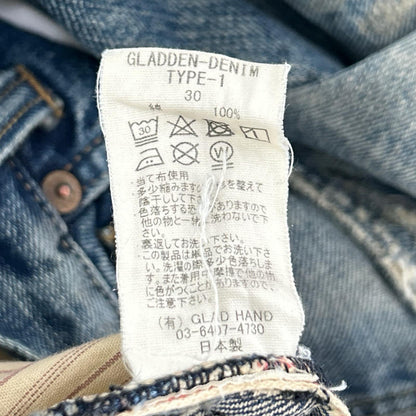 GLADHAND グラッドハンド インディゴ GLADDEN DENIM TYPE-1 ダメージ/リペア USED加工 セルヴィッチストレートデニム ボトムス