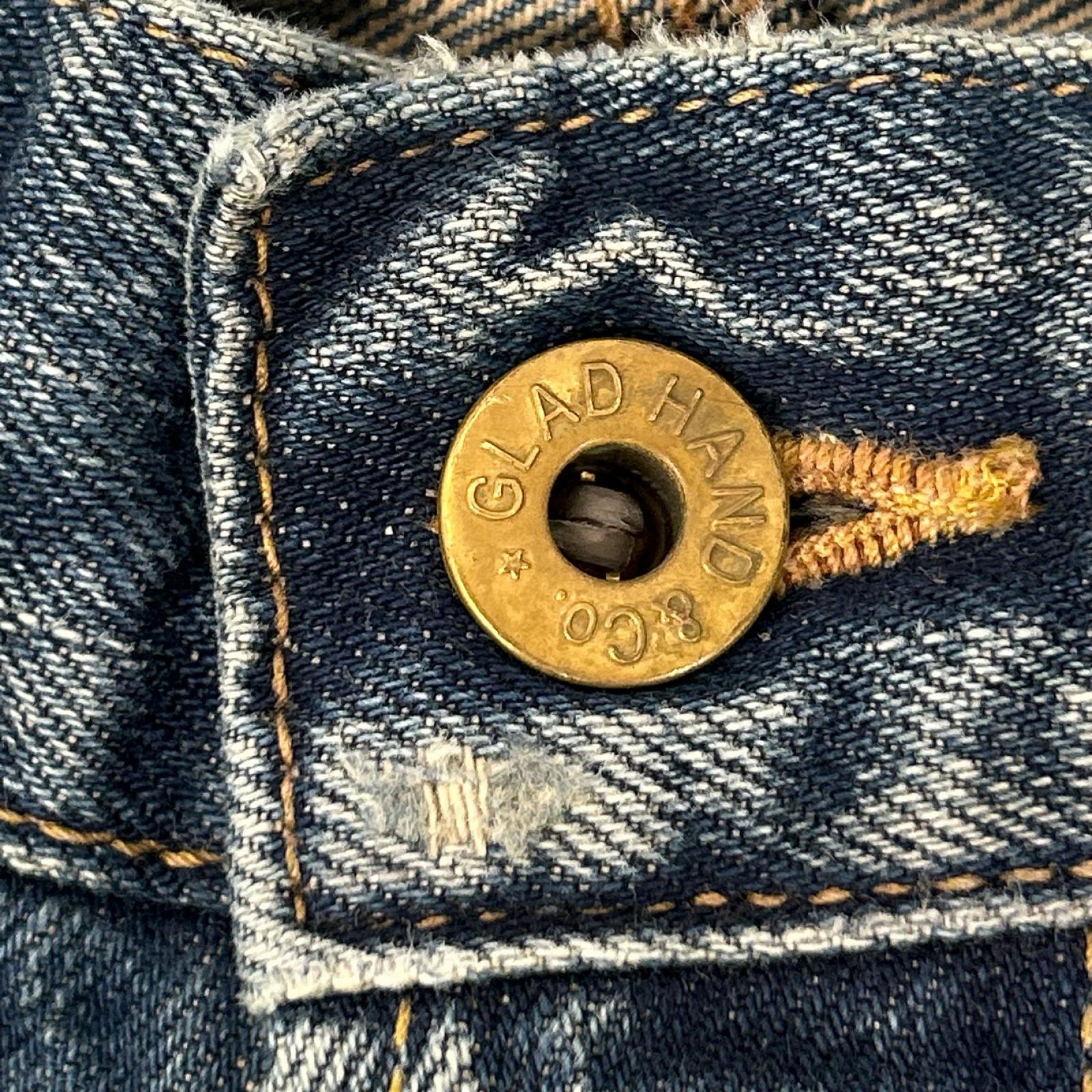 GLADHAND グラッドハンド インディゴ GLADDEN DENIM TYPE-1 ダメージ/リペア USED加工 セルヴィッチストレートデニム ボトムス
