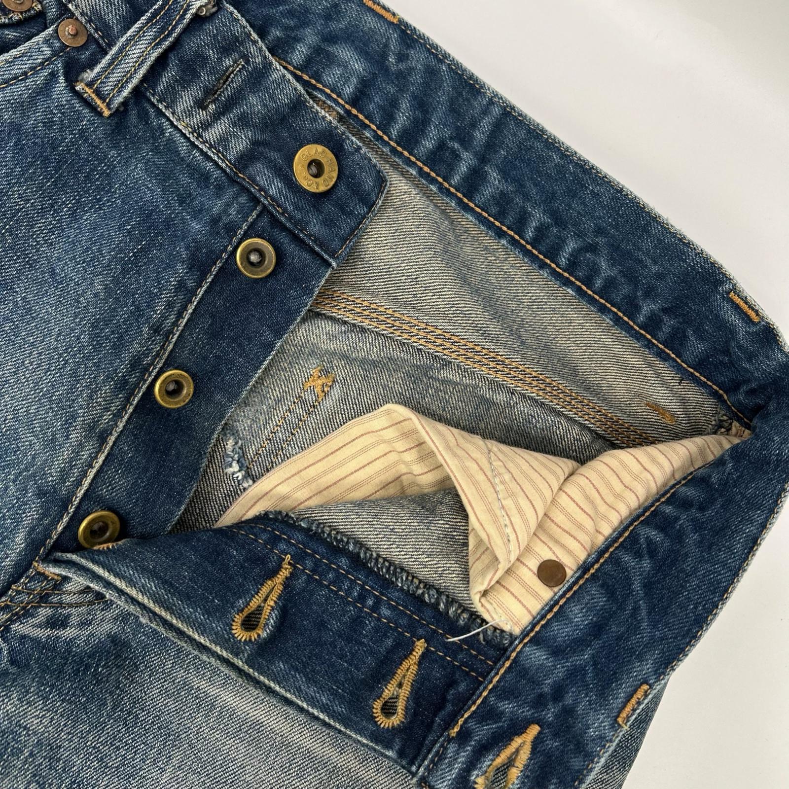 GLADHAND グラッドハンド インディゴ GLADDEN DENIM TYPE-1 ダメージ/リペア USED加工 セルヴィッチストレートデニム ボトムス