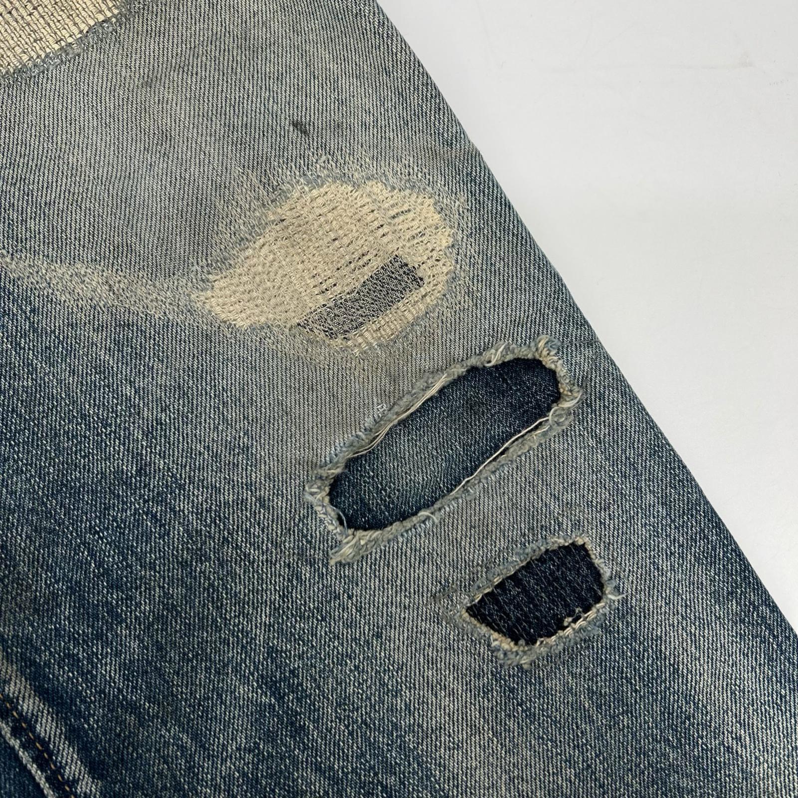 GLADHAND グラッドハンド インディゴ GLADDEN DENIM TYPE-1 ダメージ/リペア USED加工 セルヴィッチストレートデニム ボトムス