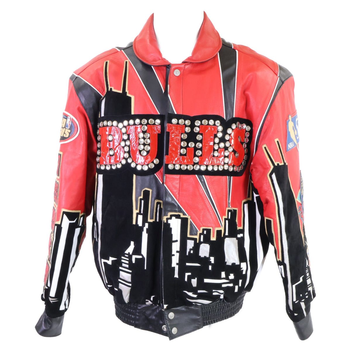 JEFF HAMILTON ジェフハミルトン Limited Edition 90's Chicago Bulls シカゴ ブルズ NBA champions TEAM OF THE 90's ラインストーン レザージャケット ジャケット