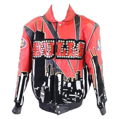 JEFF HAMILTON ジェフハミルトン Limited Edition 90's Chicago Bulls シカゴ ブルズ NBA champions TEAM OF THE 90's ラインストーン レザージャケット ジャケット