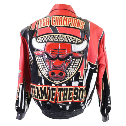 JEFF HAMILTON ジェフハミルトン Limited Edition 90's Chicago Bulls シカゴ ブルズ NBA champions TEAM OF THE 90's ラインストーン レザージャケット ジャケット