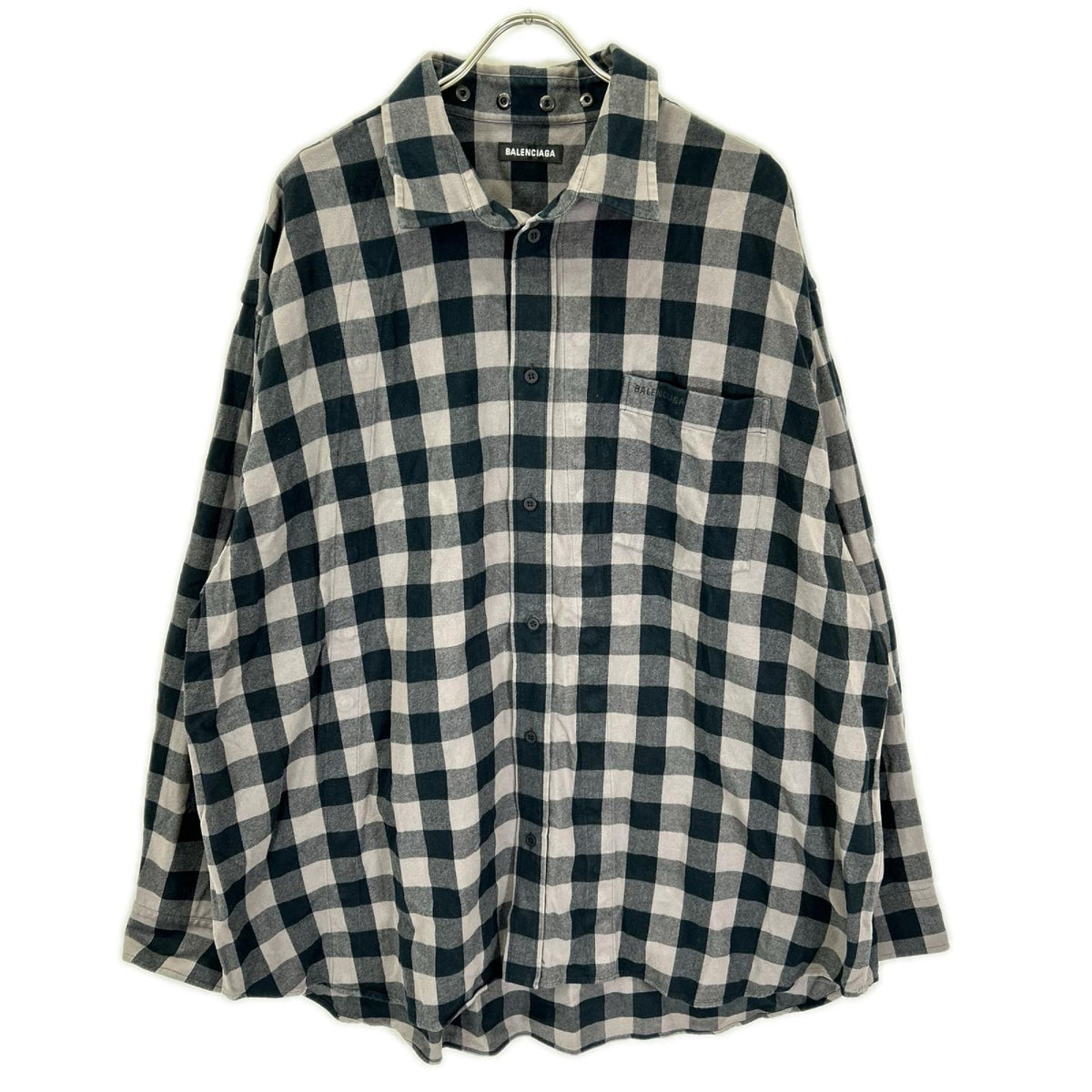 BALENCIAGA バレンシアガ 21年製 681007 ブラック×ピンク ブロックチェック 長袖オーバーシャツ トップス