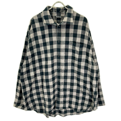 BALENCIAGA バレンシアガ 21年製 681007 ブラック×ピンク ブロックチェック 長袖オーバーシャツ トップス
